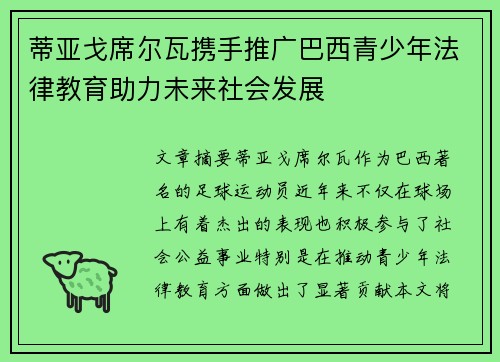 蒂亚戈席尔瓦携手推广巴西青少年法律教育助力未来社会发展