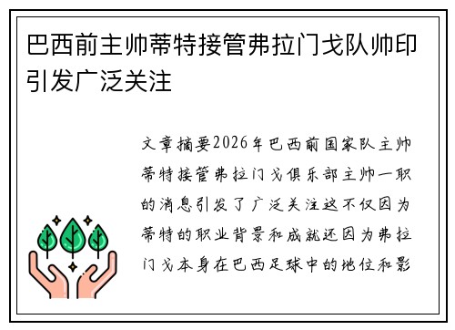巴西前主帅蒂特接管弗拉门戈队帅印引发广泛关注